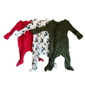Spearmint Love Organic Waffle Ruffle Zip Footie - 3 Piece Holiday Bundle